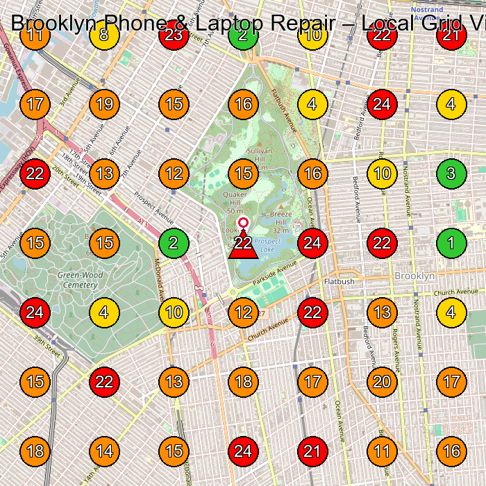 Brooklyn Phone & Laptop Repair Phone Repair Service GeoGrid ranking map for Brooklyn NY